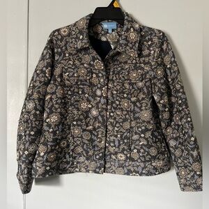 Koret Women's Jean Jacket with Floral Pattern - Black and Gold